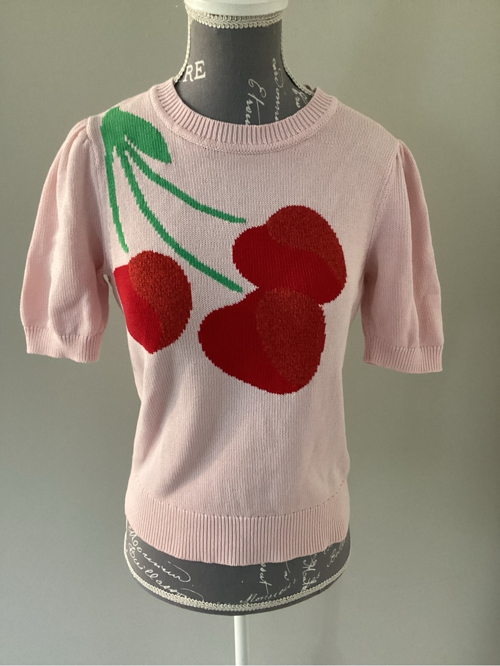 Kate Spade Light Pink Knit Cherry graphic Crewneck Sweater